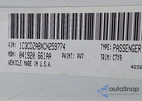 2012 Dodge Avenger Se from USA, damaged, VIN 1C3CDZABXCN259774